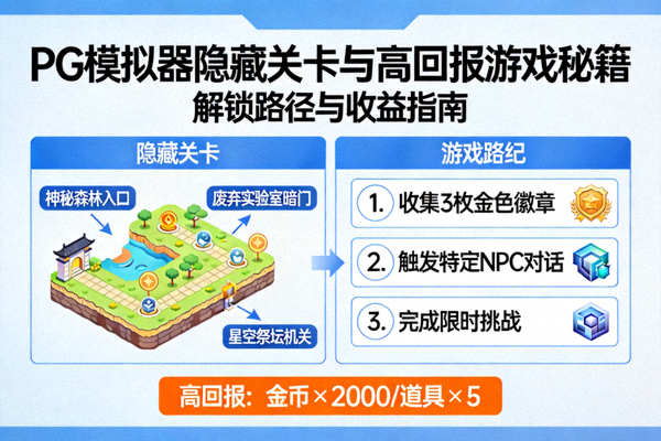 揭秘PG模拟器隐藏关卡示意图，展示隐藏入口和高回报道具