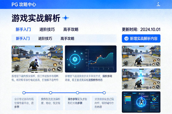 PG官网攻略中心更新内容截图，展示新增游戏实战解析页面