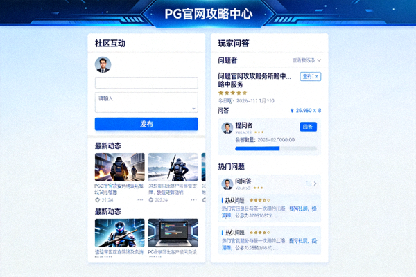 PG官网攻略中心新增社区互动专区界面，展示玩家问答和交流区