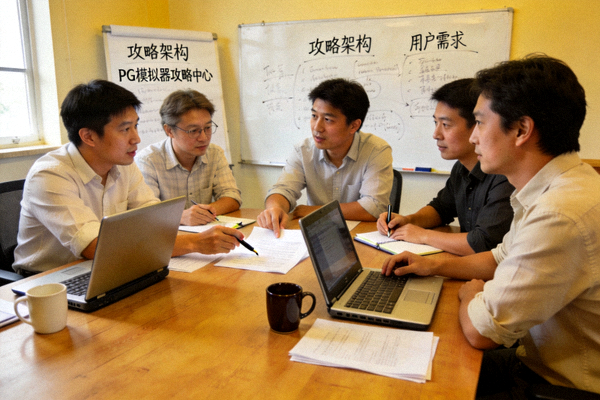 PG模拟器攻略中心创始团队成员早期工作讨论会议照片