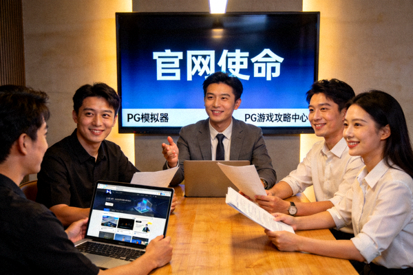 PG模拟器_PG游戏攻略中心团队开会讨论官网使命与内容的场景