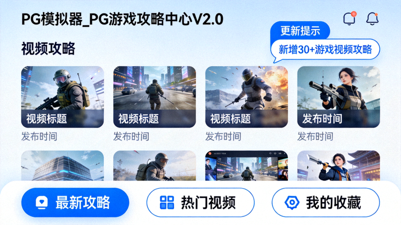 PG模拟器_PG游戏攻略中心V2.0版本新增的视频攻略模块界面