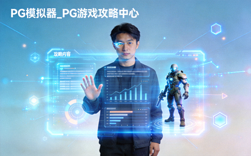 PG模拟器_PG游戏攻略中心未来愿景概念图，展示玩家与攻略内容和谐互动的场景