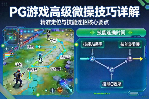 PG游戏高级微操技巧详解，展示精准走位与技能连招示意图